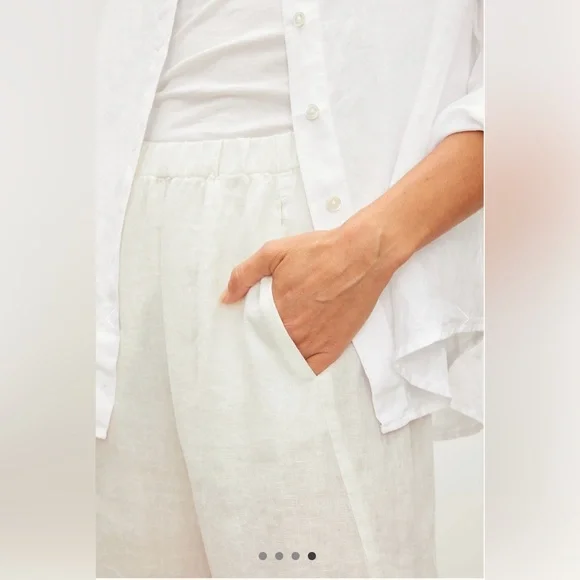 Velvet by Graham & Spencer Lola Linen Pant in Chalk White Small Relaxed Fit Crop - Picture 4 of 16
